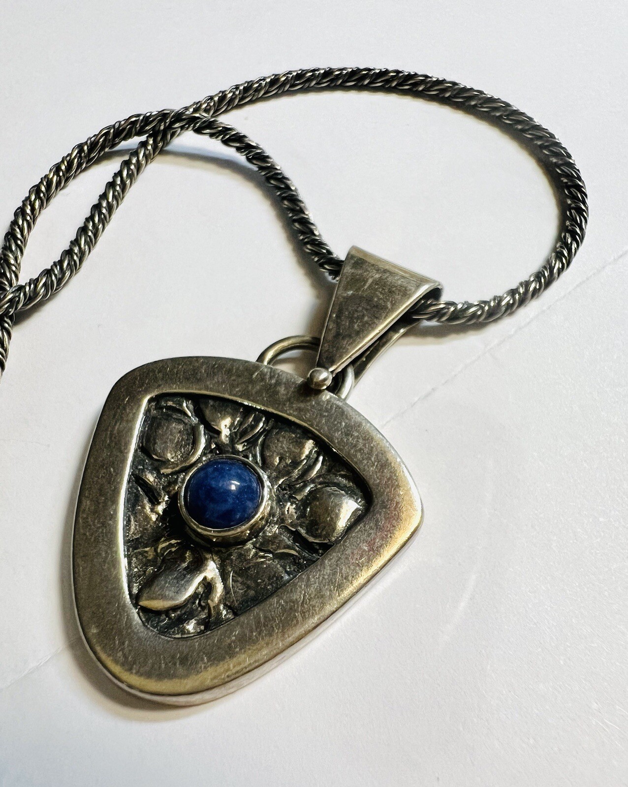 Sterling Silver Triangular pendant with Blue Gems… - image 5