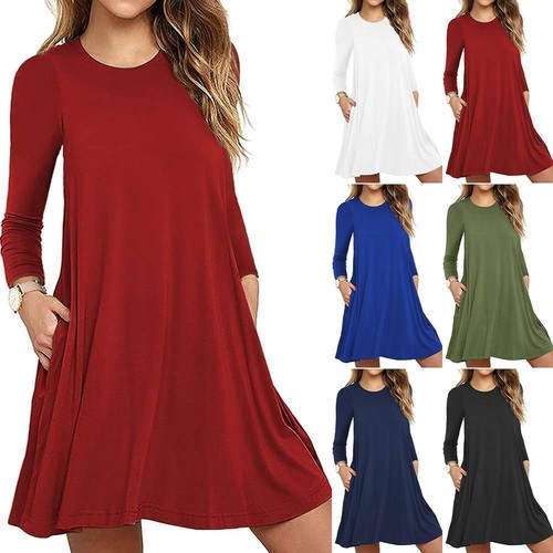 Women Plain Swing Tunic Dress Plus Long 