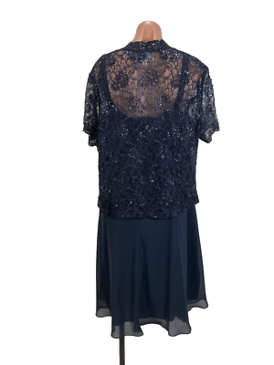 David's Bridal 2 Piece Set Dress/Jacket Size 18W Lace Sequin Chiffon Navy  Blue | eBay