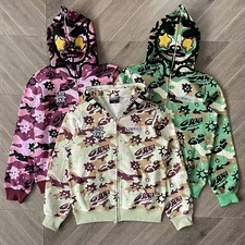 Glo Gang Style The Glory Full Zip Hoodie - Camouflage Cartoon Print Sweatshirt