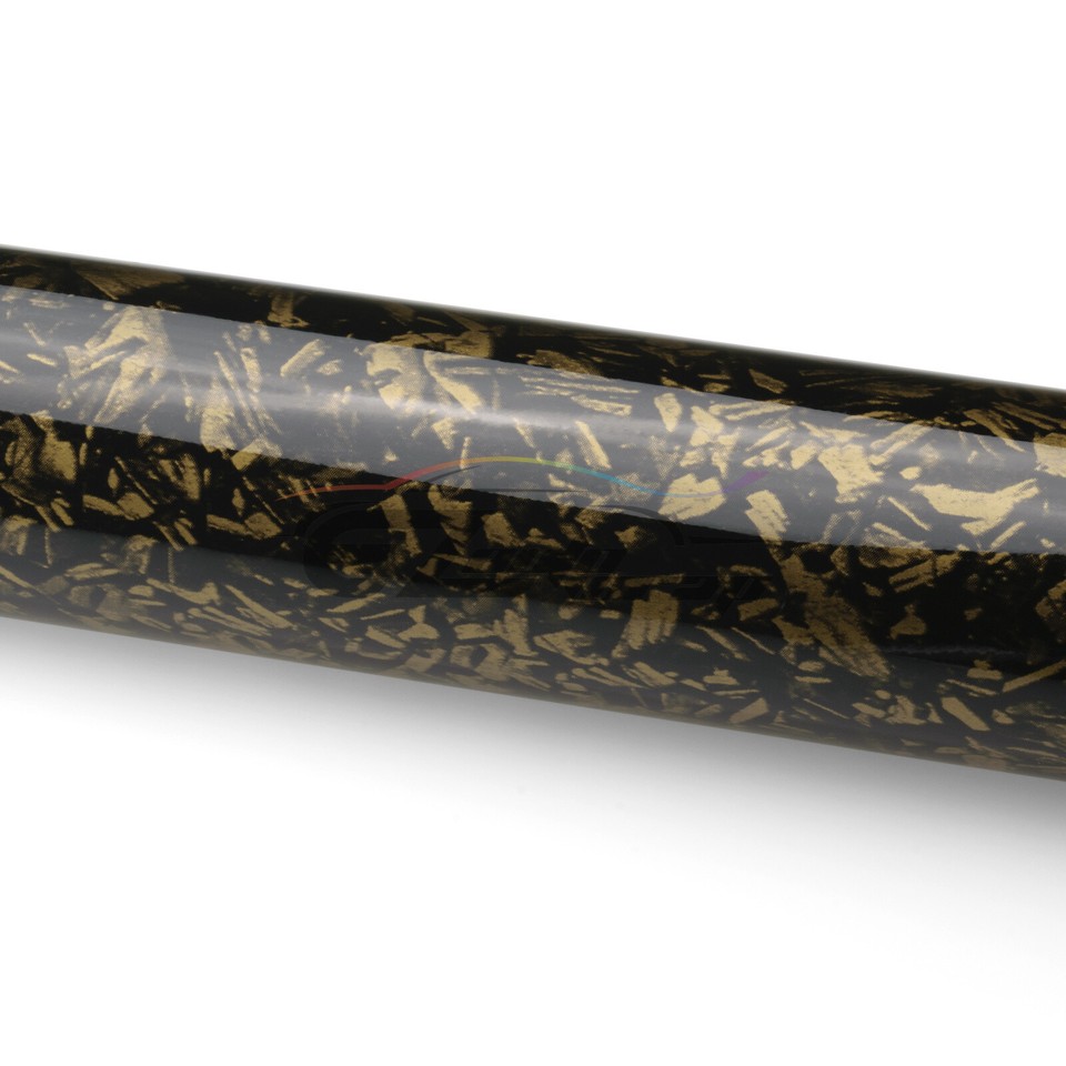 Forged Gloss Carbon Fiber Black Gold Car Vinyl Wrap Air Release Sticker ...