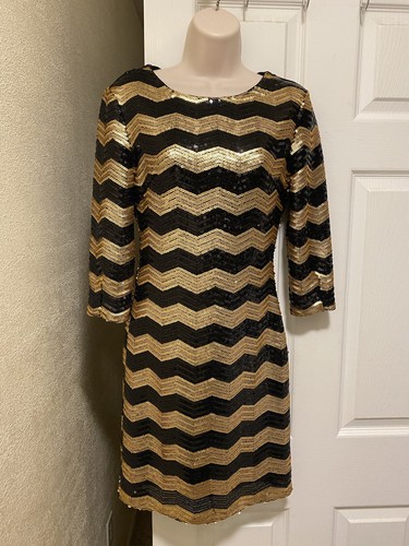 GIANNI BINI, BLACK/GOLD SEQUIN DRESS ...