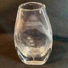 Heavy Clear Glass Vase With Etched Flowers