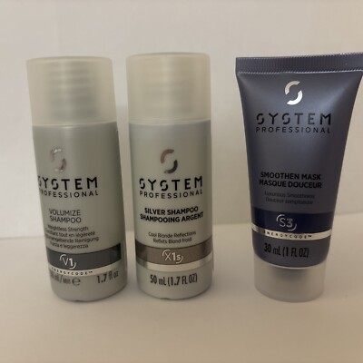 New Lot System Professional  Mask S3 1oz+ 1 Silver& 1 Volume Shampoo 1.7oz Each