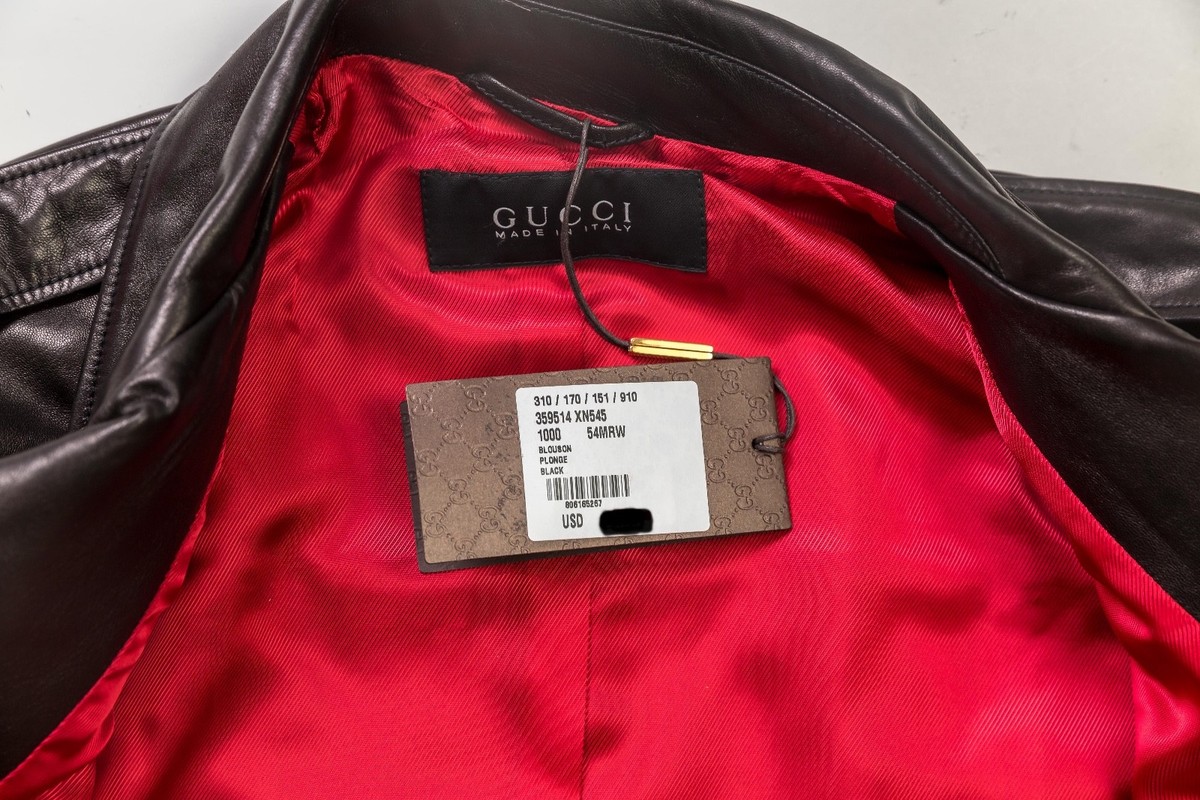 NWT GUCCI Moto Blouson Black Cafe Racer Mens Lamb LEATHER Jacket