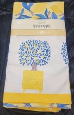 WILLIAMS SONOMA LEMON TREE TABLECLOTH 70 x70 YELLOW BLUE NEW RETIRED