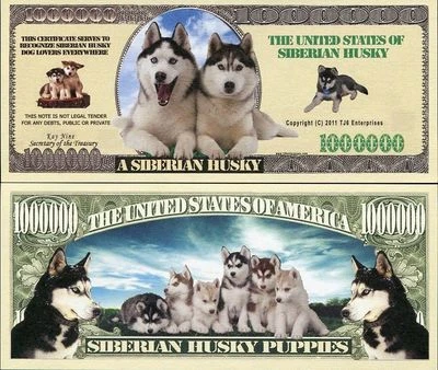 Siberian Husky Dogs Million Bones Dollar Funny Money Novelty Note T+ FREE SLEEVE