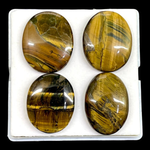 4 Pcs Natural Tiger Eye 38-41mm Oval Huge Cabochon Gemstones Wholesale Lot - Picture 2 of 15
