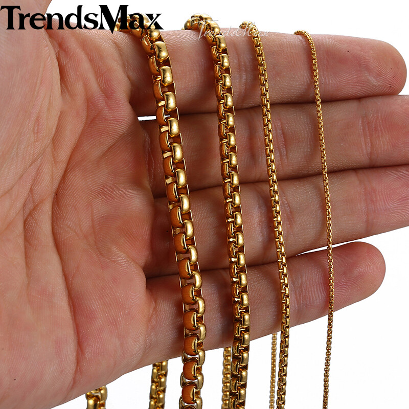 2/3/4/5MM Gold Plated Round Box Chain Necklace Choker 18-30inches For Men  Women