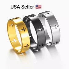 New Fashion 3 Colors Stainless Steel Punk Cross Rock Rings Men Women Hollow Ring