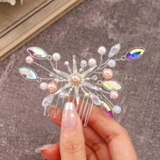 Rhinestone Bride Wedding Hair Comb Silver Pearl Bridal Hair Piece Crystal Eve...