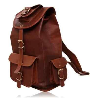 16'' Genuine Bull Leather Vintage Laptop Backpack Rucksack Messenger Bag Satchel