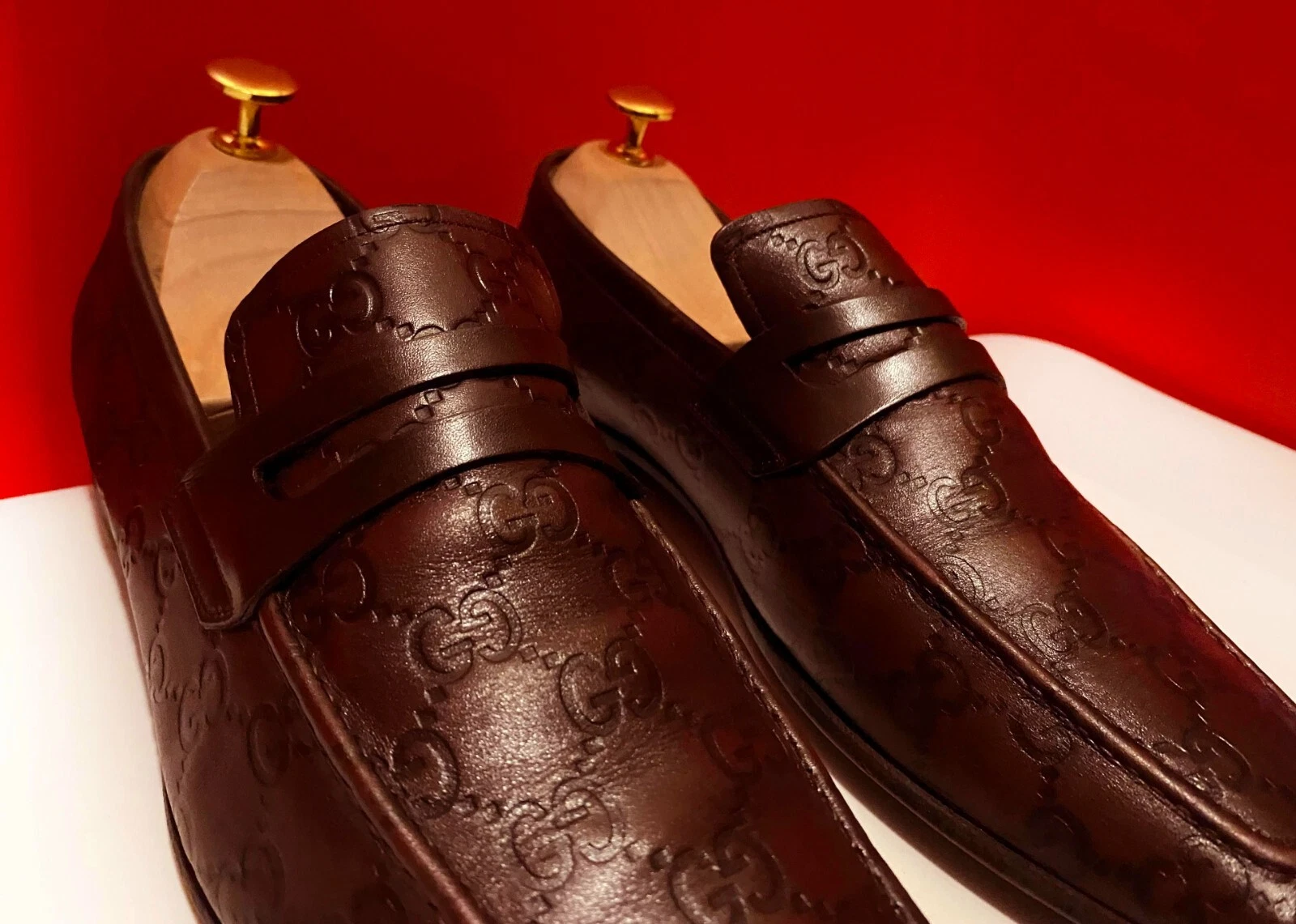 989, !! CHAUSSURES MOCASSINS HOMME GUCCI GG GUCCISSIMA RARES MARRONS MARQUÉS TAILLE 8 D