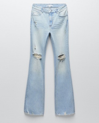 New Zara Z1975 Ripped Flare Jeans Light 