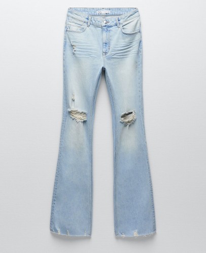 New Zara Z1975 Ripped Flare Jeans Light 