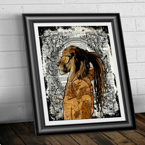 Lion Print Vintage Dictionary Page Wall Art Picture Rasta Lion Dreadlocks - Picture 2 of 3