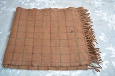 Ralph Lauren Brown Plaid 75 Lambswool/25 Nylon Fringed Scarf Made in Scotland
