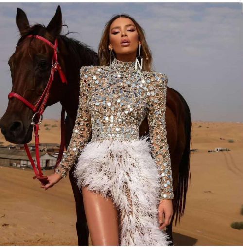 Sparkly Silver Sequins Feather Dress Women Birthday Celebrate Bar Dance  Dress | eBay