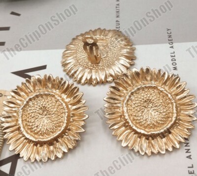BIG 2.5cm 3cm CLIP ON EARRINGS matt gold tone TEXTURE large RETRO vintage style