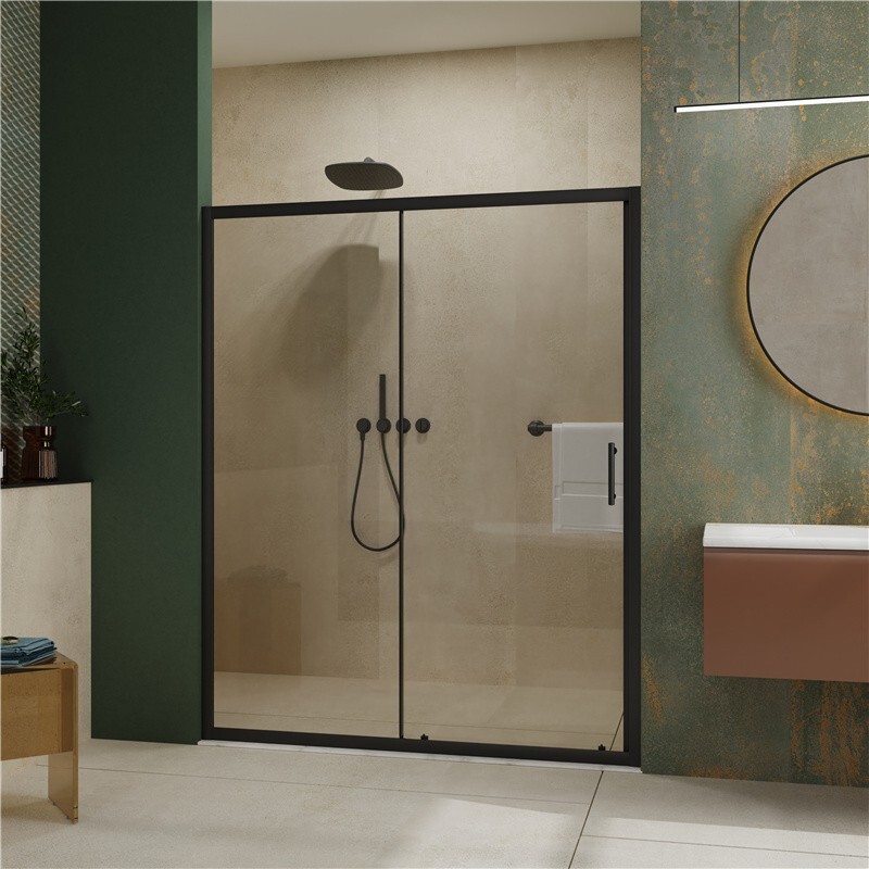 Single Sliding Shower Door 60"W  x 72"H Enclosure Black Finish 1/5" Clear Glass