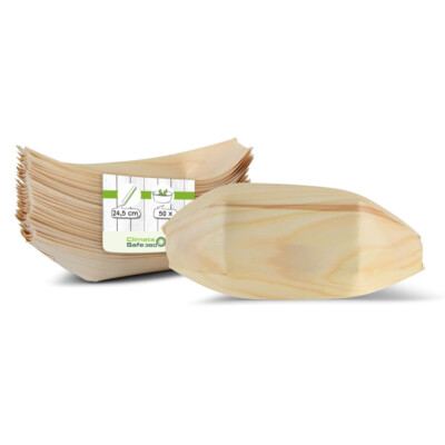 24,5 cm Holzschiffchen Snackschale Kiefernholz für Buffet 50 St.