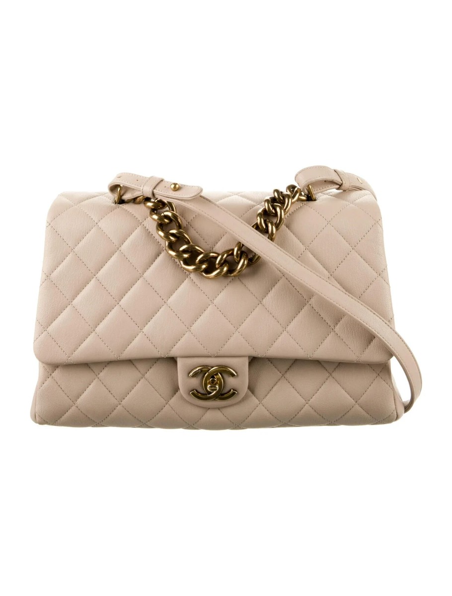 CHANEL ベージュロゴ バッグ Chanel Large Trapezio Quilted Shoulder Flap Bag | eBay