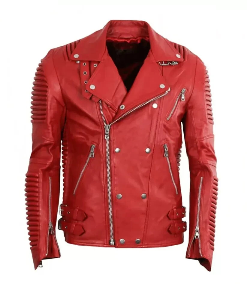 Men's Godspeed Motorcycle Leather Jacket | Red & Black color