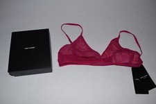 NWT 275 Saint Laurent YSL Tulle Allover Print Logo Fuchsia Wireless Bra size L