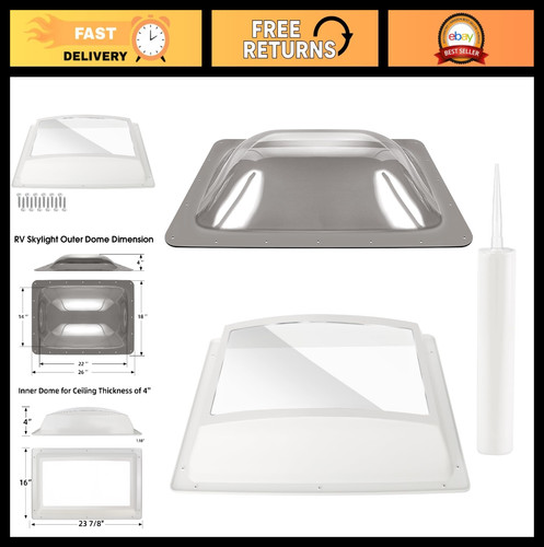 RV Skylight Replacement Kit 18"x26" for Camper Trailer, Inner Dome & Sealant, Sm