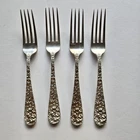 Kirk Stieff Rose Sterling Silver 4 x Fork 6 7/8 in Repousse No Monograms