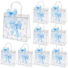 Blue Bow Clear Gift Bags 24 PCS 7.87x3.2x7.87 Inch PVC Totes with Ribbon
