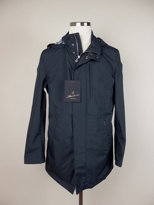 (NO CUSTOMS TAX) MONTECORE dark blue hooded nylon coat jacket 50 IT / Large