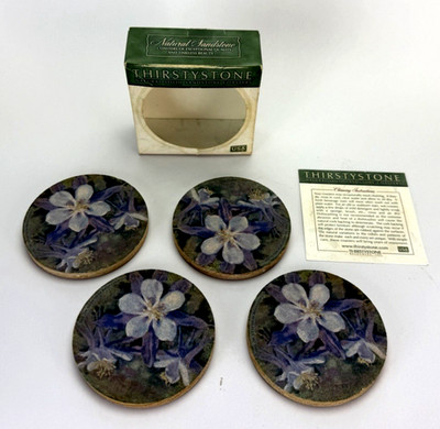 Thirstystone Floral Flowers Natural Sandstone Coasters Set of 4 w Box