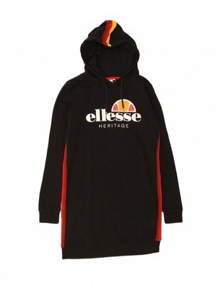 ELLESSE Womens Heritage Fit Long Sleeve Hoodie Dress UK 14 Medium Black DC04