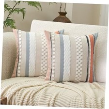 Boho Throw Pillow Covers 18x18 Inch Set of 18" x 18" Pack of 2 Orange Blue