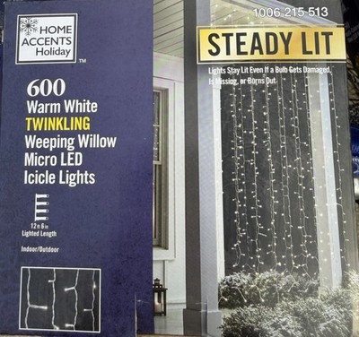 Home Accents 600 Warm White Twinkling Weeping Willow LEDMicro Icicle Lights New
