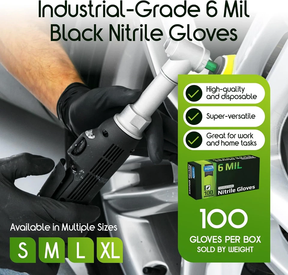 Inspire Black Nitrile Gloves HEAVY DUTY 6 Mil Nitrile Chemical Resistant Medical - Image 2 of 4