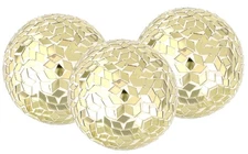 3.5" Glass Mosaic Elegant Antique Gold Metal Sphere Set of 3 - Chic Centerpie...