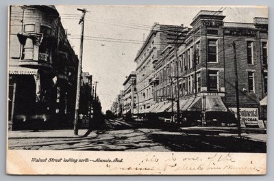 Walnut St Looking North Muncie Indiana Unp Udb Postcard