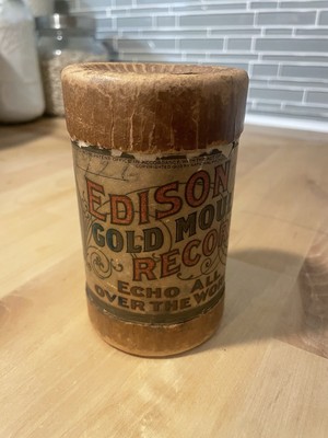 Antique 1903 Edison Gold Moulded Records Phonograph Record cylinder w/ Lid