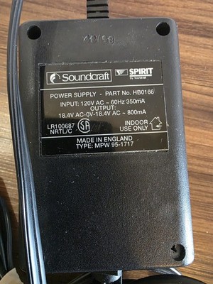 Soundcraft HB0166 Power Supply 120V 4-Pin Spirit Mixer PSU (FX16