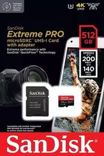SANDISK EXTREME PRO 512GB MICRO SD MICROSDXC CLASS 10 V30 A2 UHS-IU3 MEMORY CARD