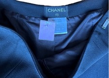 Chanel Womens Black Flat Front Side Zip Straight Leg Dress Pants Size 40 .