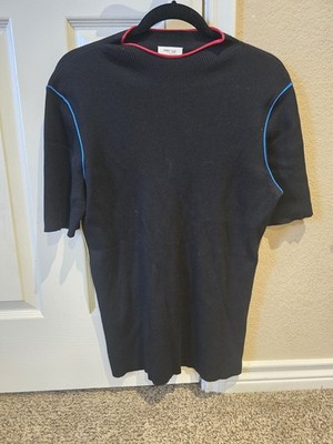 Per Se By Carlisle Black With Red And Blue Trim Silk Top XL