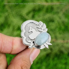 Aquamarine Gemstone Boho Wife Promise Engagement Trendy Ring 925 Sterling Silver