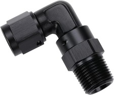 6AN Female Flare to 3/8 NPT Pipe Swivel 90 6AN to 3/8 NPT Black - 90 Degree