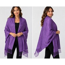 Purple Paisley Pashmina Shawl Wrap with Knotted Fringe Edge Purple Violet