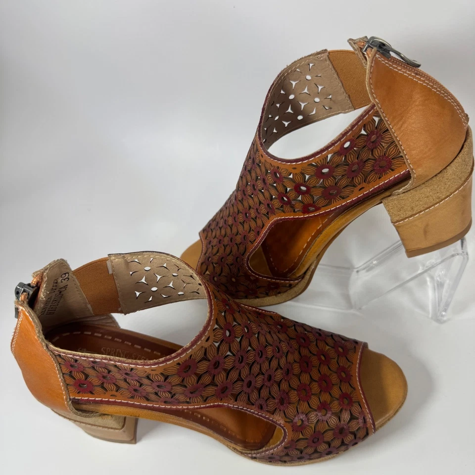 Spring Step L'Artiste Hibiskus Leather Floral Cutout Heel Sandals EU 39 US 8.5 - Image 2 of 4