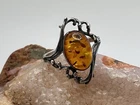 925 Sterling Silver Amber Scroll RING Size 7.25 Estate Vintage
