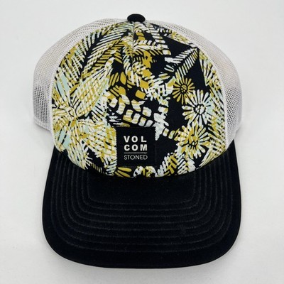 Volcom Snapback Hat Women's One Size Black Floral Print Mesh Trucker